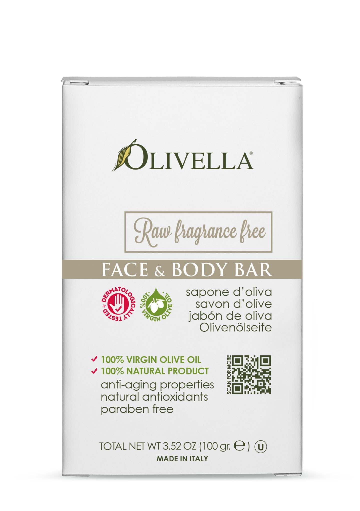 Olivella Fragrance Free Bar Soap 3.52 Oz - Olivella